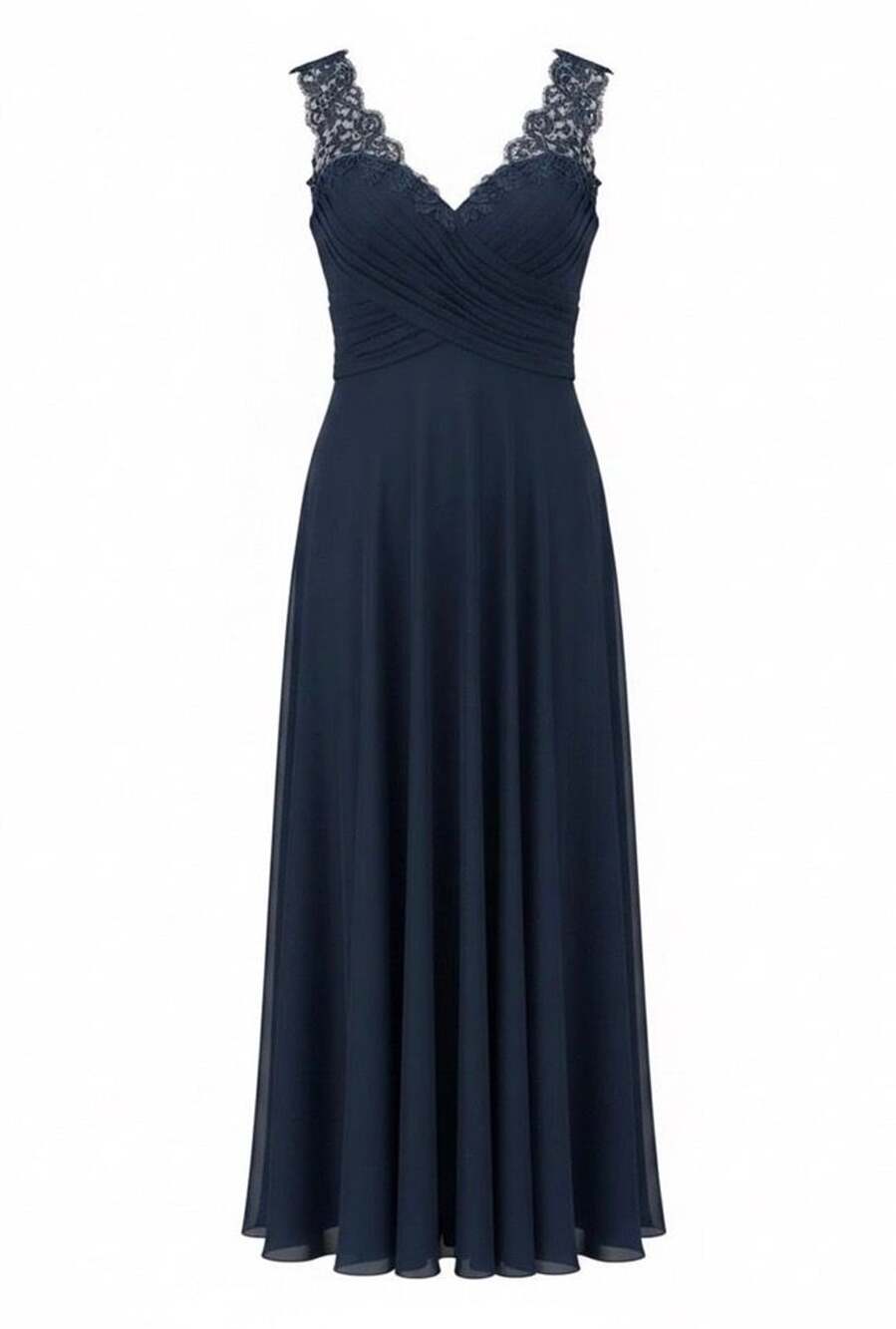 Azazie Women’s Navy Blue Lace Chiffon Maxi Formal Bridesmaid Evening Dress